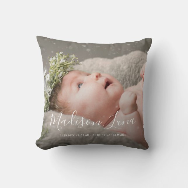 Elegant Newborn Girl Birth Nursery New Baby Photo Cushion (Front)