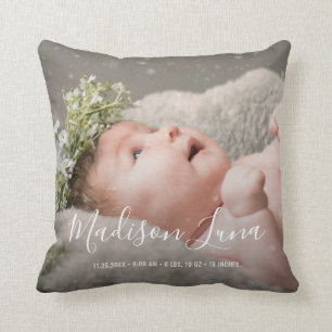 Elegant Newborn Girl Birth Nursery New Baby Photo Cushion