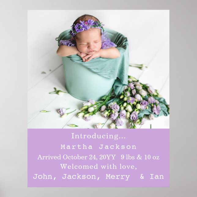 Elegant Newborn Girl Birth Nursery New Baby Photo  Poster (Front)