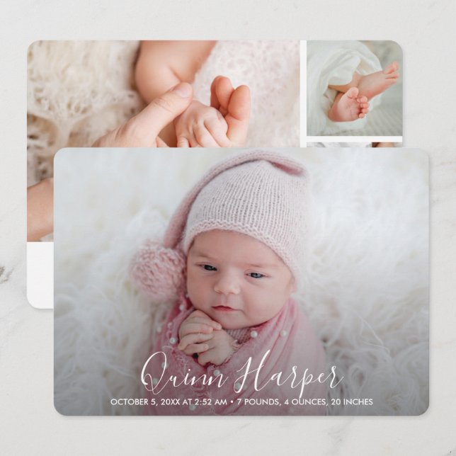 Elegant Newborn Muli-Photo Birth Announcements (Front/Back)