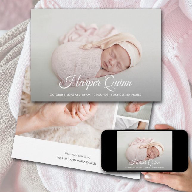 Elegant Newborn Photo Collage Birth Announcement (Creator Uploaded)