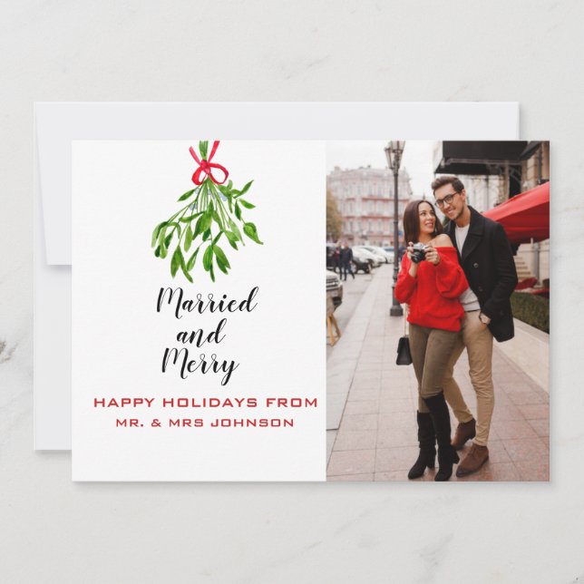 Elegant Newly wed watercolor photo card (Front)