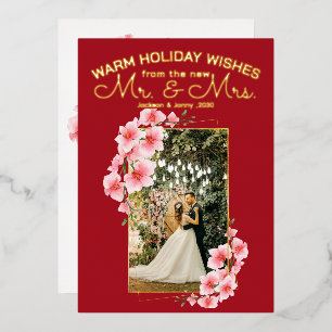 Elegant Newlywed Christmas Mr and Mrs warm wishes  Foil Holiday Card