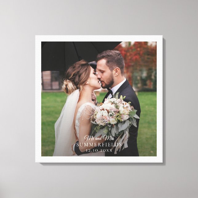 Elegant Newlywed Couple Wedding Photo Monogram Canvas Print (Front)