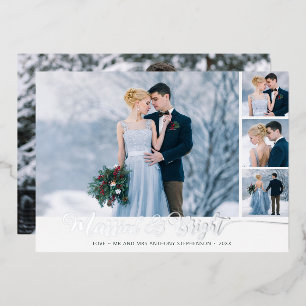Elegant Newlywed Married & Bright Photo Collage Foil Holiday Card