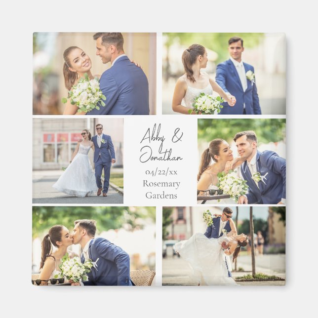 Elegant Newlywed Married Couple Photo Collage Magnet (Front)
