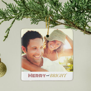 Elegant Newlywed Merry and Bright Modern Stylish Ceramic Ornament