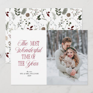 Elegant Newlywed Mr & Mrs Botanical Xmas Photo Holiday Card