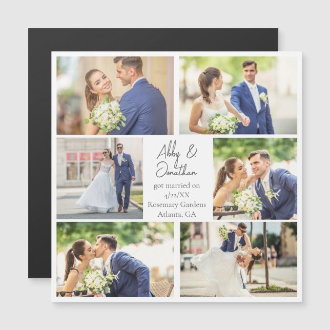 Elegant Newlywed Photo Wedding Announcement Magnet (Front/Back)