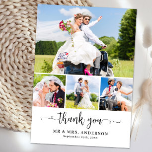 Elegant Newlyweds Custom 4 Photo Collage Wedding Thank You Card