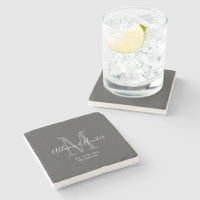 Elegant Newlyweds Established Monogram Name Grey