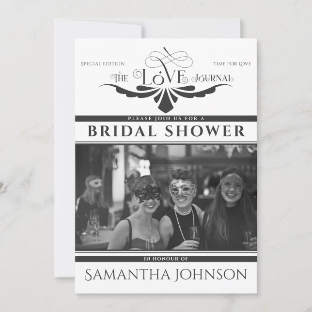 Elegant Newspaper Black Bridal & Couples Shower  Invitation (Front)