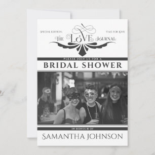 Elegant Newspaper Black Bridal & Couples Shower  Invitation