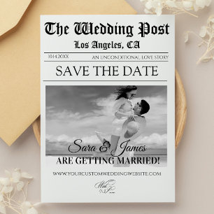 Elegant Newspaper Custom Photo Save the Date  Invitation