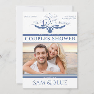 Elegant Newspaper Dusty Blue Bridal Couples Shower Invitation