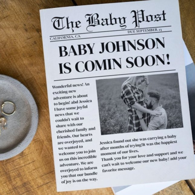 Elegant Newspaper pregnancy Baby Announcement (Creator Uploaded)