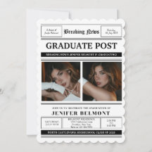 Elegant Newspaper Themed 2 Photo Graduation Party
