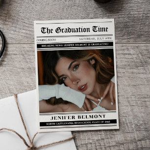 Elegant Newspaper Themed Photo Graduation Announcement