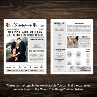 Elegant Newspaper Wedding Program Timeline Flyer