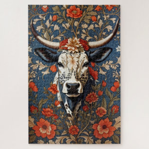 Elegant Nguni Cow William Morris Inspired Jigsaw Puzzle