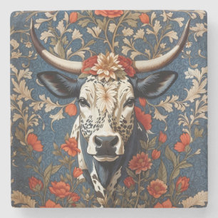 Elegant Nguni Cow William Morris Inspired Stone Coaster