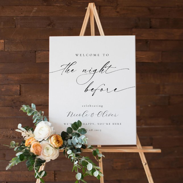 Elegant Night Before Rehearsal Dinner Welcome Sign (Black and White Welcome to Rehearsal Dinner Sign Sophisticated Script)
