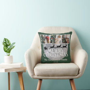 Elegant Night Joy Christmas Family Photo Collage Cushion