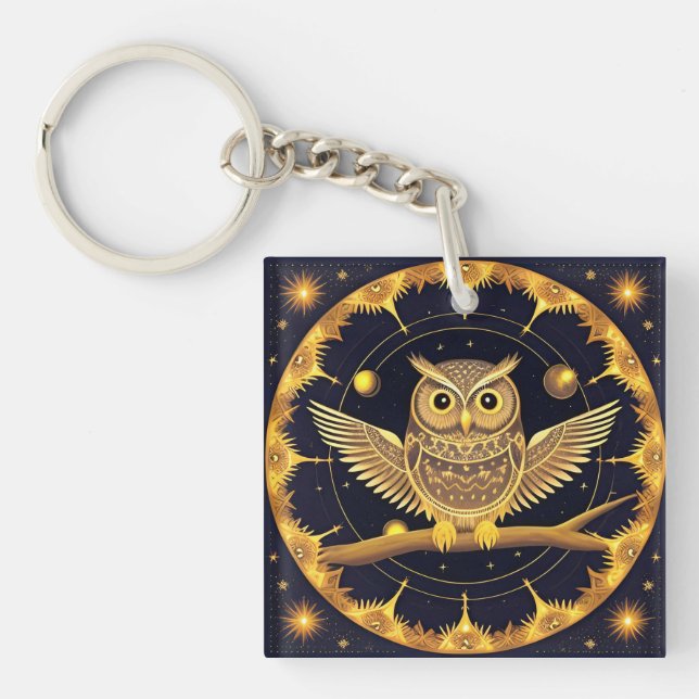 Elegant Night Owl Illustration Key Ring (Front)