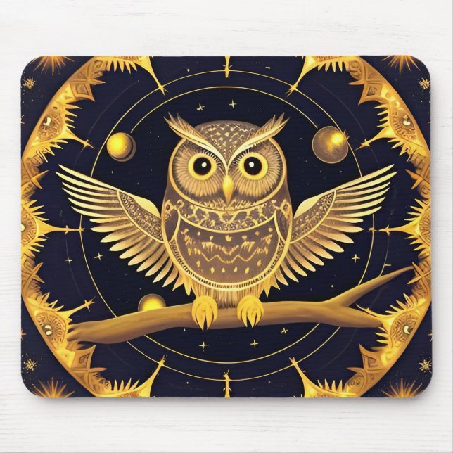 Elegant Night Owl Illustration Mouse Mat (Front)