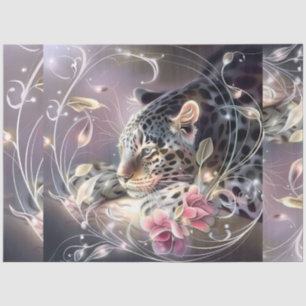 Elegant Night Safari Floral Leopard Decoupage Tissue Paper