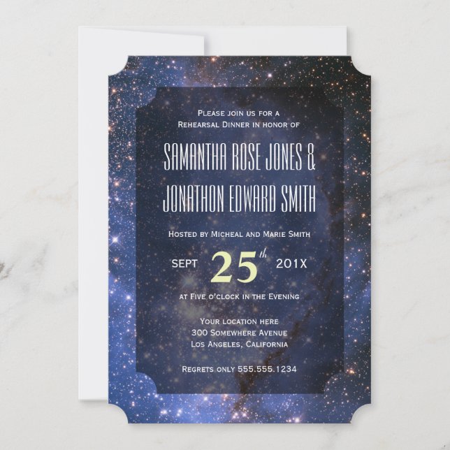 Elegant Night Sky / Space Theme Rehearsal Dinner Invitation (Front)