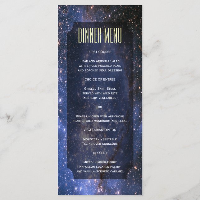 Elegant Night Sky / Space Theme Slim Dinner Menu (Front)