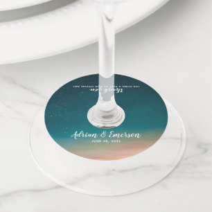 Elegant Night Sky Stars Galaxy Sunset Wedding Wine Glass Tag