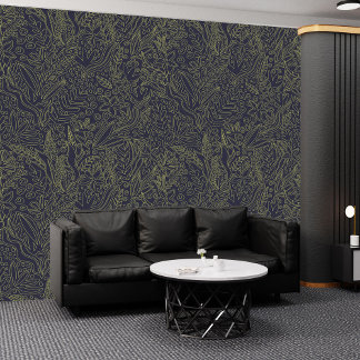 Elegant Night Sky with Gold Flowers: Peel & Stick Wallpaper
