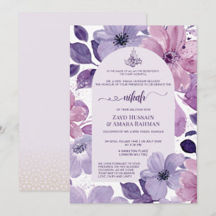 Elegant Nikah Wedding Invitation – Purple Flowers