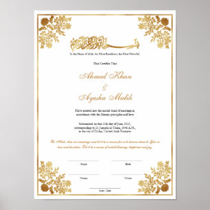Elegant Nikkah Certificate Muslim Islamic Wedding Poster