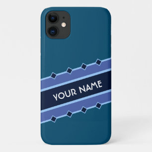Elegant noble blue striped band with your name iPhone 11 case