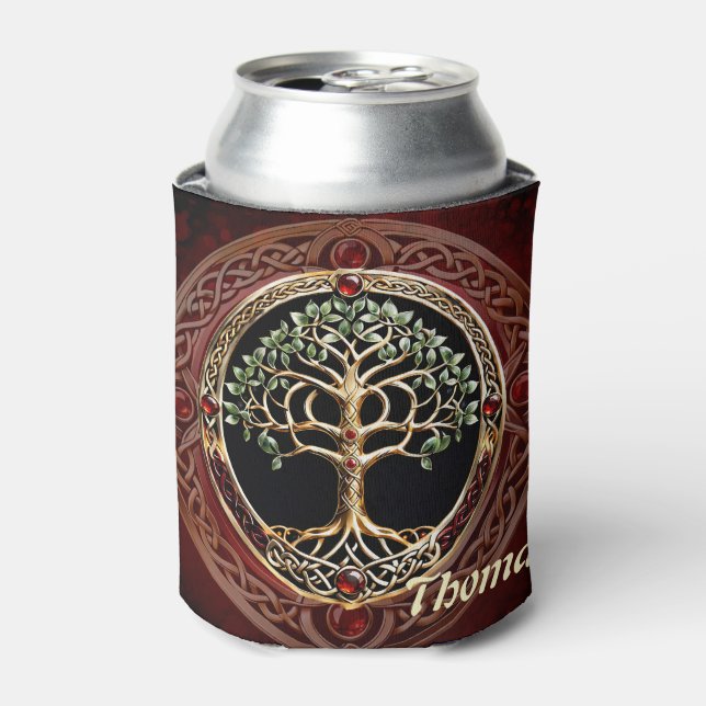 Elegant noble tree of life with celtic knot. can cooler (Can Front)