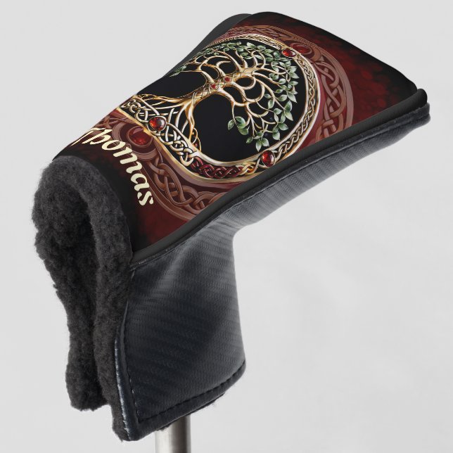 Elegant noble tree of life with celtic knot. golf head cover (3/4 Front)
