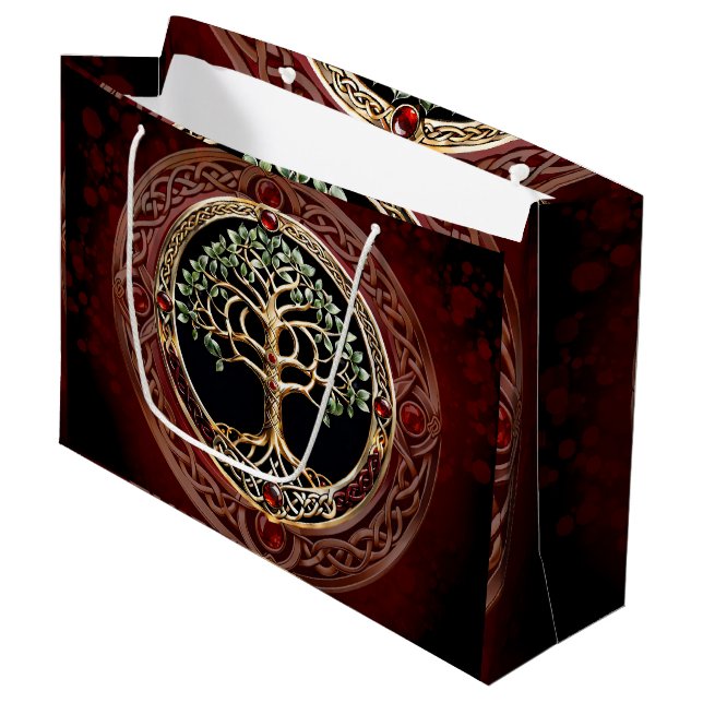 Elegant noble tree of life with celtic knot. large gift bag (Front Angled)