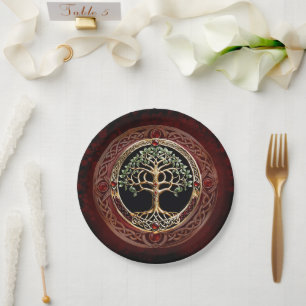 Elegant noble tree of life with celtic knot. paper plate