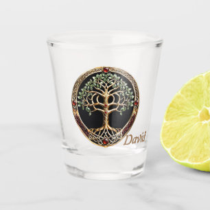 Elegant noble tree of life with celtic knot. shot glass