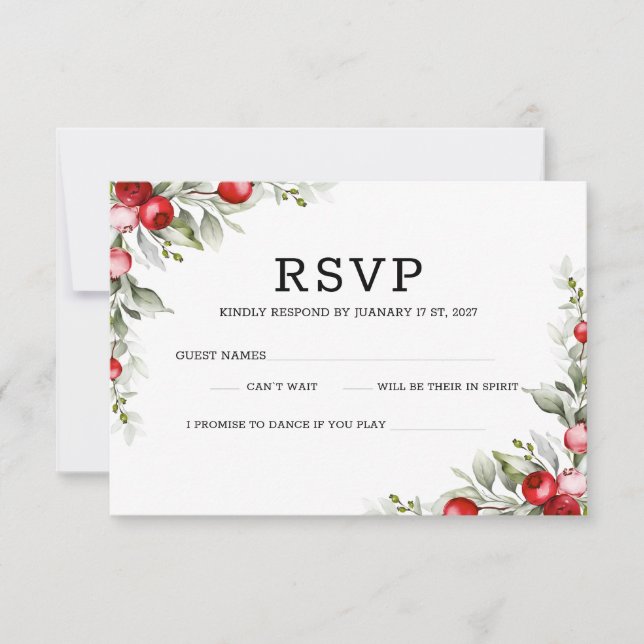 Elegant Noel Botanical Wedding Response Card (Front)