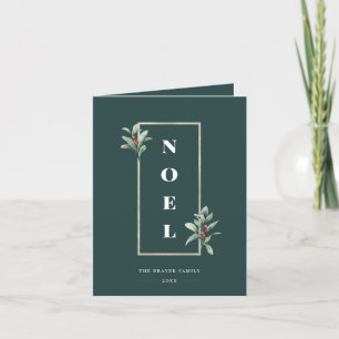 Elegant NOEL Gold Winter Berry Frame Photo Holiday Card