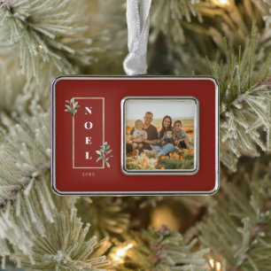 Elegant NOEL Gold Winter Berry Frame Photo Silver Plated Framed Ornament