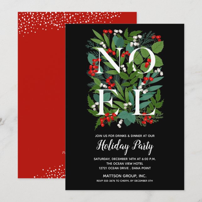Elegant NOEL Greenery Christmas Party Invitations (Front/Back)