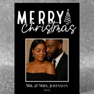 Elegant Noel in Silver Mr. & Mrs. Christmas Photo  Foil Holiday Card