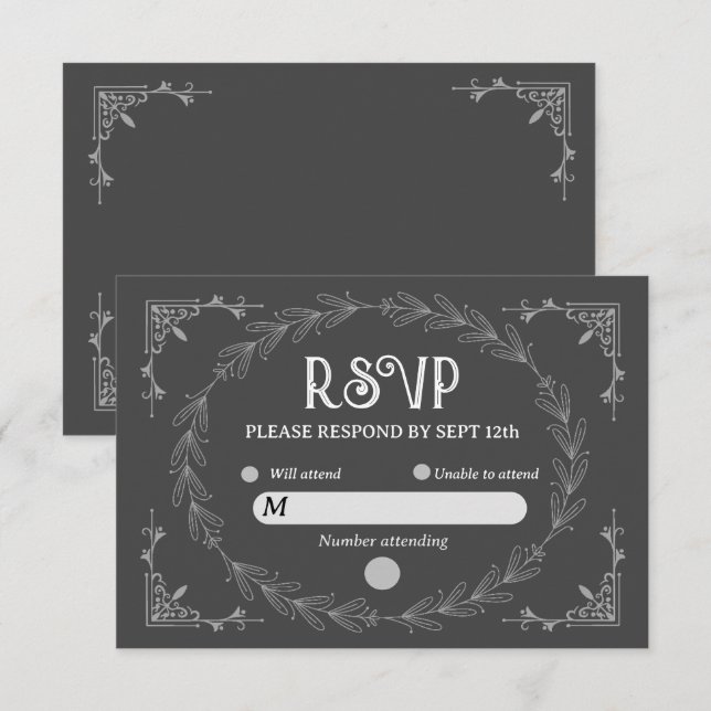 Elegant Noir Deco | Black and White Wedding RSVP Card (Front/Back)