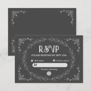 Elegant Noir Deco   Black and White Wedding RSVP Card