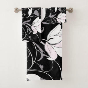 Elegant Noir Floral Swirl Bath Towel Set